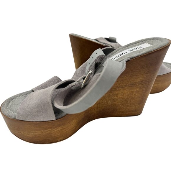 Steve Madden Womens Suede Platform Wedge Sandals Size 8 Grey Crisscross Strap - Picture 9 of 12